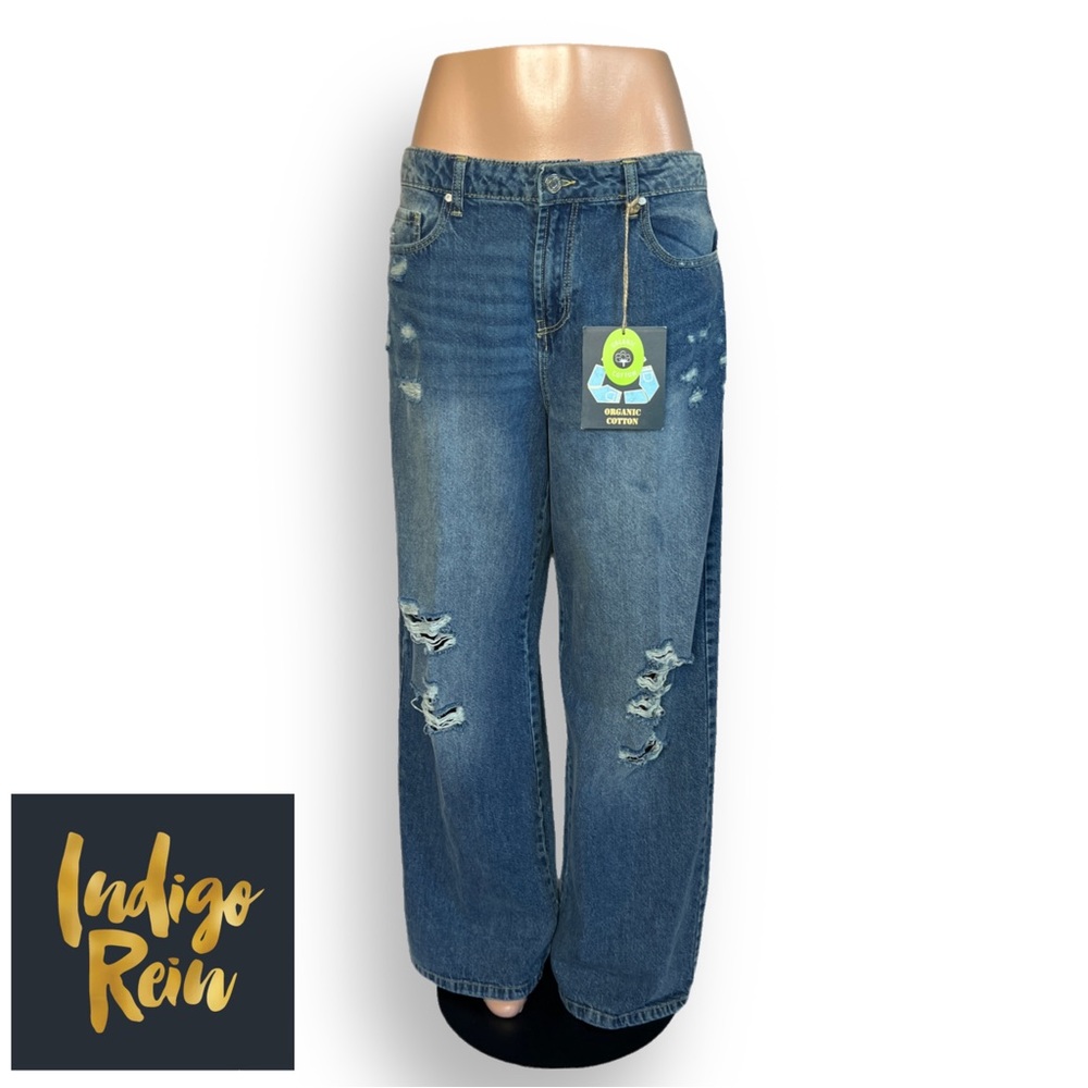 Indigo Rein Skater High Rise Distressed Wide Leg Jeans Size 15 (#TF-B-15)